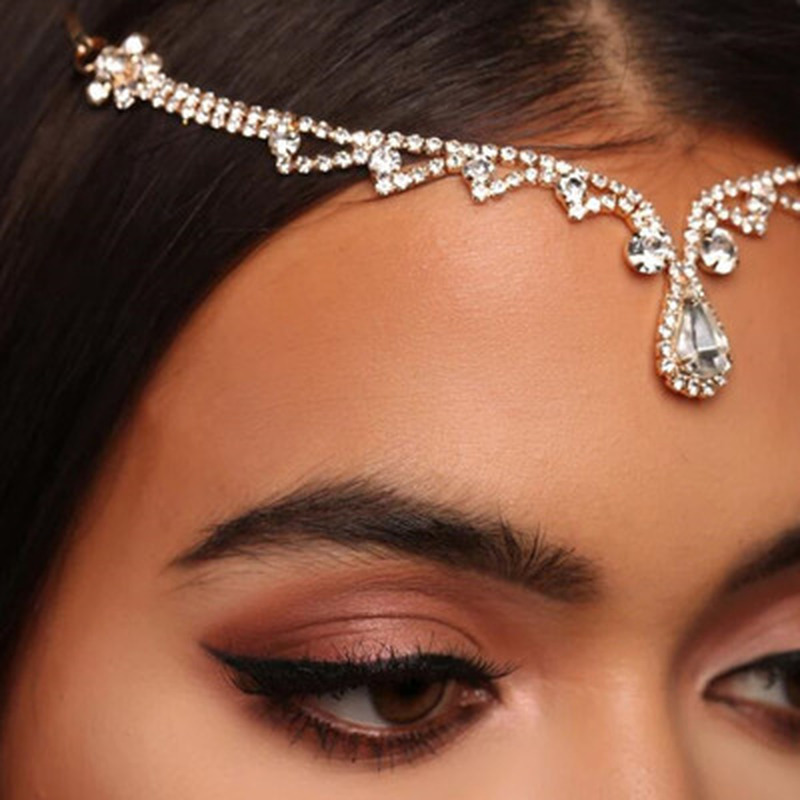 Wedding Headpiece Crystal Bridal Head Chain Tiara Hair Jewelry for Women Rhinestone Forehead Headband Hair Accessories for Women