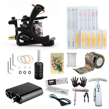 Starter Tattoo Kit 8 Wrap Coils Tattoo Gun Machines Grips Needles Tips Power Supply Beginner Tatu Tattoo Supplies