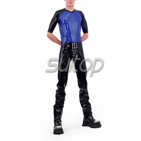 Suitopheavy latex chaps with brief & latex shirt