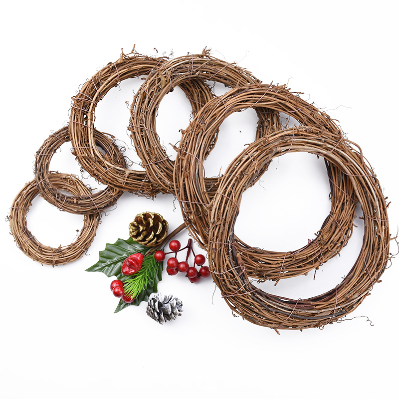 3/6Pcs Rattan Ring Artificial Flowers Garland Dried Flower Frame Home Christmas Decoration DIY Floral Wreaths 10/20/30/40cm