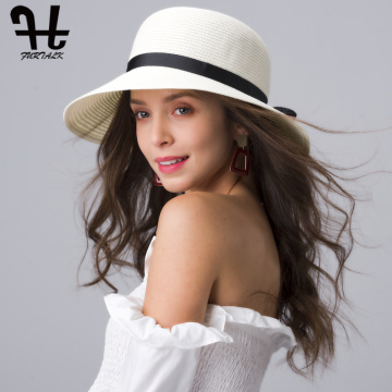 FURTALK Summer Straw Hat for Women Beach Sun Hat Wide Brim Travel Panama Bucket Hat Female Sun Protection Cap for Female 2020