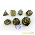 Bescon New Style Ancient Brass Solid Metal Polyhedral D&D Dice Set of 7 Brass Metallic RPG Role Playing Game Dice 7pc Set D4-D20