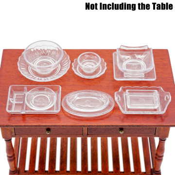 Odoria 1:12 Miniature 12Pcs Tableware Kit Clear Plastic Plate Dish Bowl Set Dollhouse Dining Kitchen Accessories