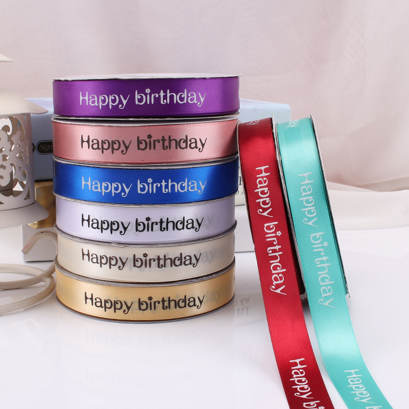 wholesale 2cm polyester printed ribbons 50yards diy cake shop baking floral happy birthday packaging gift tie handmade material