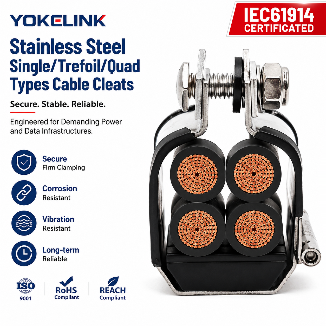 IEC 61914 Quad Type Cable Cleats Stainless Steel