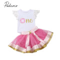 2019 Children Summer Clothing 0-24M Newborn Toddler Baby Girl Sets One Letter Romper +Lace Tutu Tulle Skirt Birthday Outfits