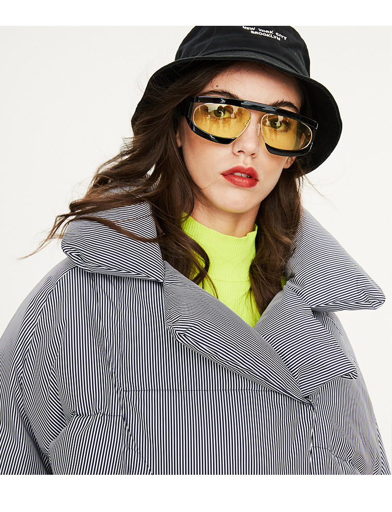 Stripe Turn Down Collar Puffer Jacket