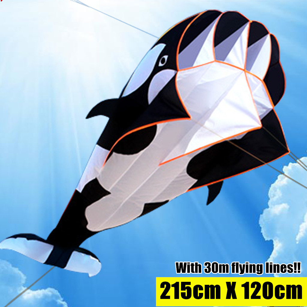215cm 3D Blue Kite Outdoor Sport Dolphins Flying Kites Toys Huge Dolphin Kite Soft Easy to Fly Sport Kite