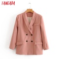 Tangada 2020 autumn winter women solid loose blazer female long sleeve female casual blazer suits DA81