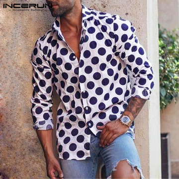 INCERUN Polka Dot Men's Shirt Fashion Casual Turn-down Collar Brand Tops Long Sleeve Hawaiian Shirts Men Camisa Plus Size 2021