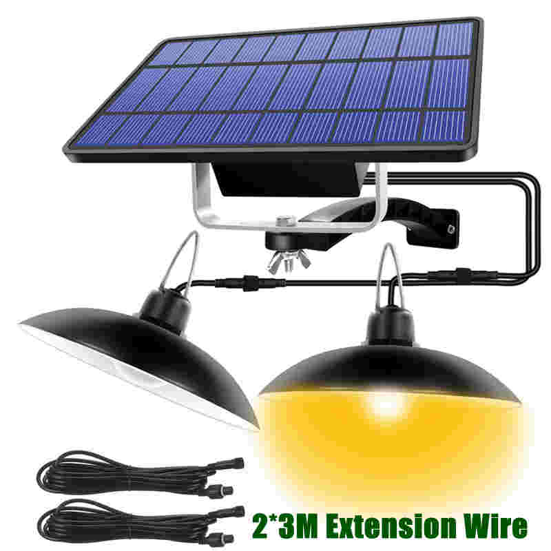 LED Solar Pendant Light Outdoor Indoor Solar Power Lamp with Line Bulb Shed Light Lighting for Home Garden Yard Double Head Lamp