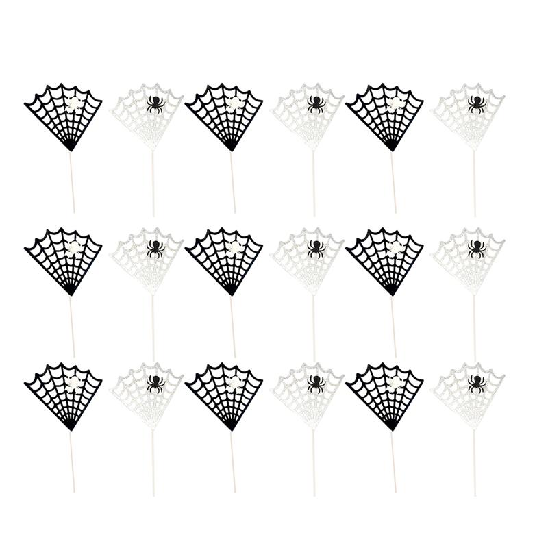 18 Pcs Halloween Cake Toppers Spider Web Pattern Cake Decoration