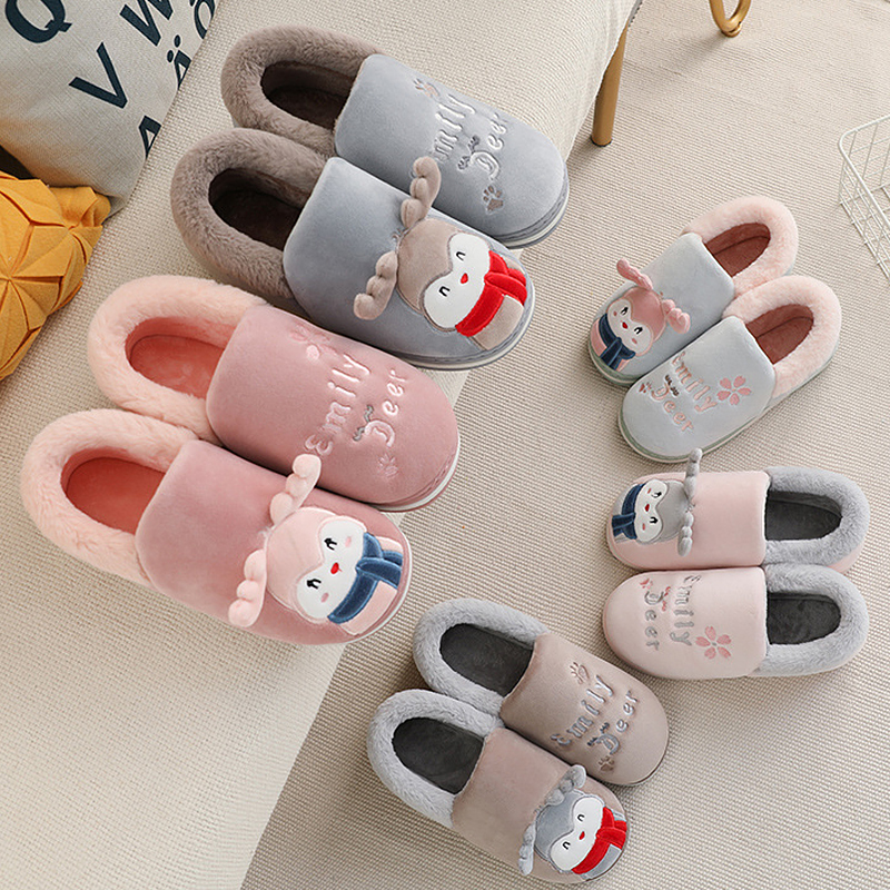 Winter Slippers Women Cute Cartoon Warm Slippers Velvet Soft Plush Slippers Platform Non Slip Female Shoes Wear-resistant