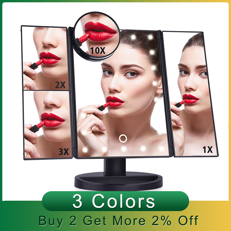 Makeup Mirror Professional LED Touch Screen Cosmetic Mirror 22 Light Table Desktop Makeup 1X/2X/3X/10X Magnifying Mirrors