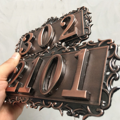 Metal antique bronze house number custom sign door number sticker for hotel door apartment Villa