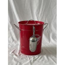 Red ice bucket with aluminum spatula and lid