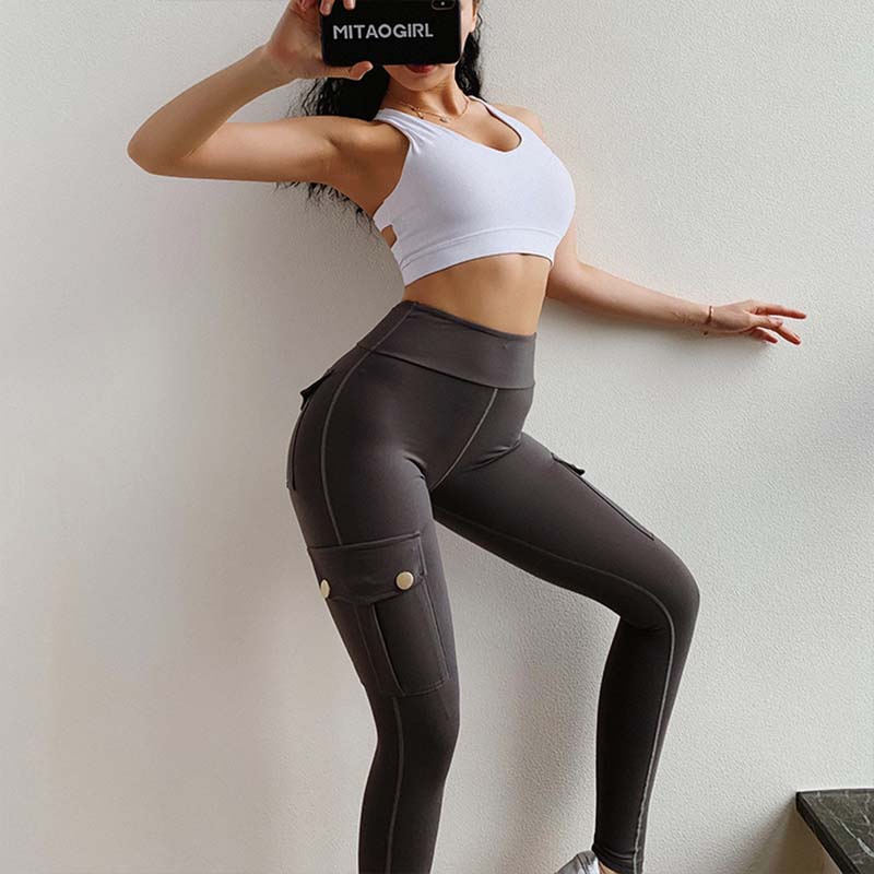 NORMOV Fitness Women Leggings Sports with Pocket Gym High Waist Push Up Leggings Women Gym Casual Workout Military Pants