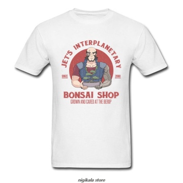 Bonsai Shop T-shirt Men Cowboy Bebop T Shirt Funny Anime Clothing Summer Tops Tees Black Tshirt Cotton Fabric