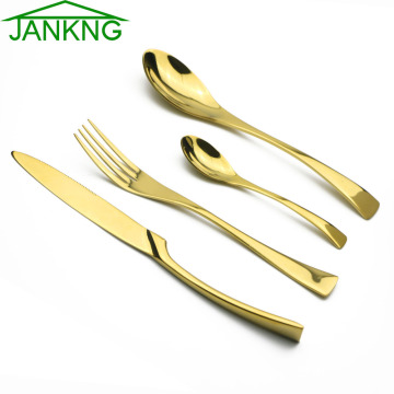 JANKNG 4pcs/lot High Quality 24K Gold Cutlery Set Western Stainless Steel Dinner Set Fork Knife TeasSpoon Table Dinnerware Set