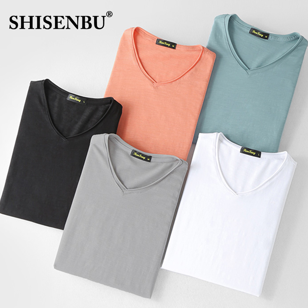 bamboo slub cotton Men's Sweat Proof Undershirt V neck 2019 summer Slim Fit underwear Short Sleeve Brand undershirts gym M-3XL