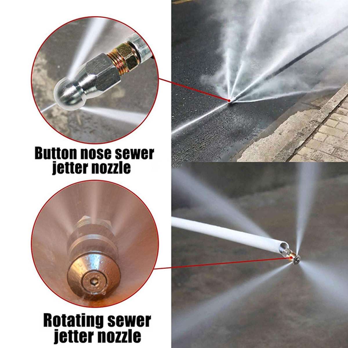 Sewer Jetter Kit for karcher Pressure Washer Hose, 1/4 Inch NPT,Drain Cleaning Hose, Button Nose & Rotating Sewer Jetting Nozzle