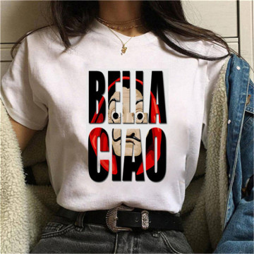 La Casa De Papel T Shirt Women Harajuku BELLA CIAO Letters Print Short Sleeve Funny Money Heist House of Paper Hip Hop Tops Tees