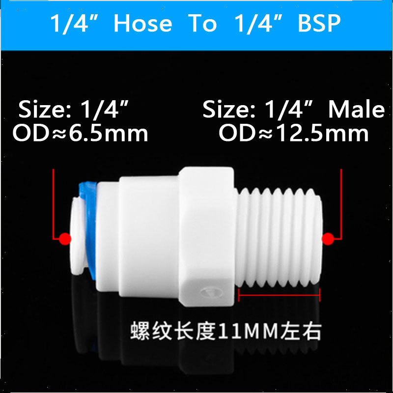 RO Water Straight Pipe Fitting 1/4 3/8 OD Hose 1/8" 1/4" 1/2" 3/8" BSP Male Thread Plastic Quick Connector System Water Purifies