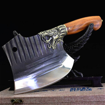 Longquan ghost hand writer cut pig foot bone knife with an axe shape large bone knife hand forge cutting kitchen knife