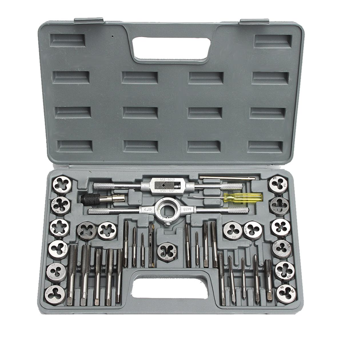 NEW 40pcs Tap Die Set Hand Thread Plug Taps Handle Alloy Steel Inch Threading Tool with Case