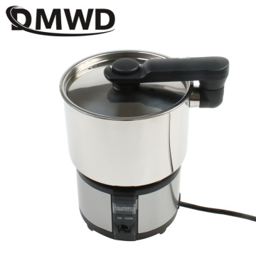 DMWD Dual Voltage Electric Travel Cooker Food Steamer Portable Stainless Steel Rice Cooking Pot Soup Stew Skillet Student Hotpot