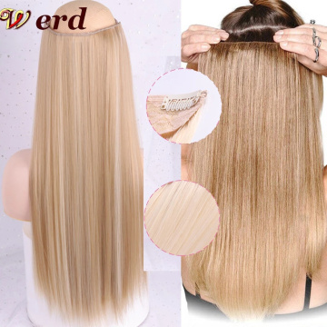 WERD Long Straight Clip in one Piece Synthetic Hair Extension 5 Clips False Blonde Hair Brown Black Hair Pieces for Women