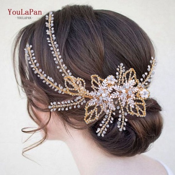 YouLaPan HP254 Wedding Hair Vine Side Headpiece Headband Women Tiara Crystal Bridal Headwear Full Rhinestone Hair Accessories