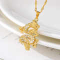 Jewelry 2020 CZ Dragon Pendant Necklaces for Women Men Gold Color Jewellery Cubic Zirconia Mascot Ornaments Lucky Symbol Gifts