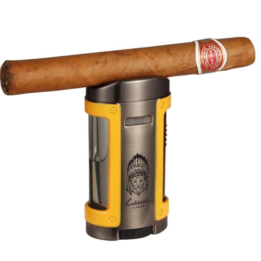 LUBINSKI High-End Cigar Lighter Cutter Set Metal 4 Torch Flame Cigar Lighter W Holder Top Stanless Steel Cigar Cutter Smoke Tool
