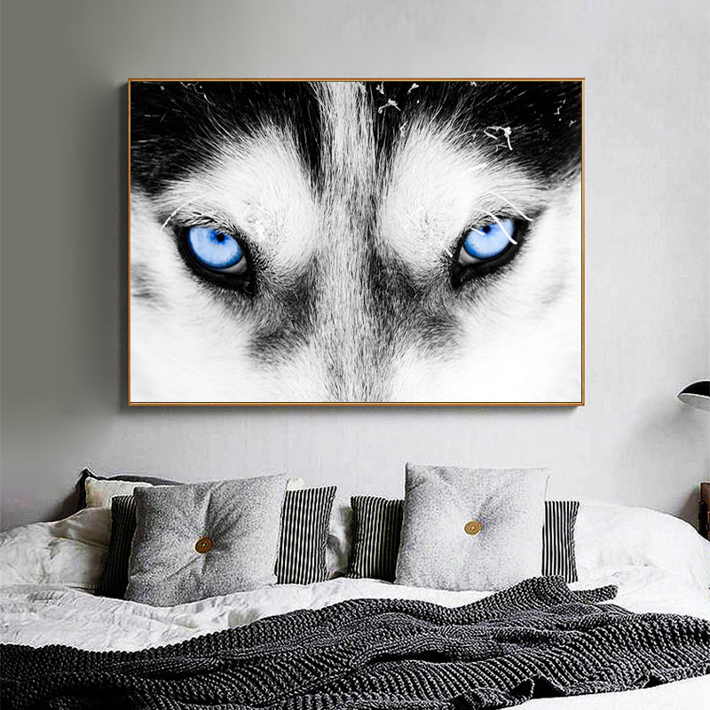 Blue Eye Wolf Head Animal Poster Minimalist Wall Art Canvas Print Painting Nordic Creative Picture Modern Living Room Decoration