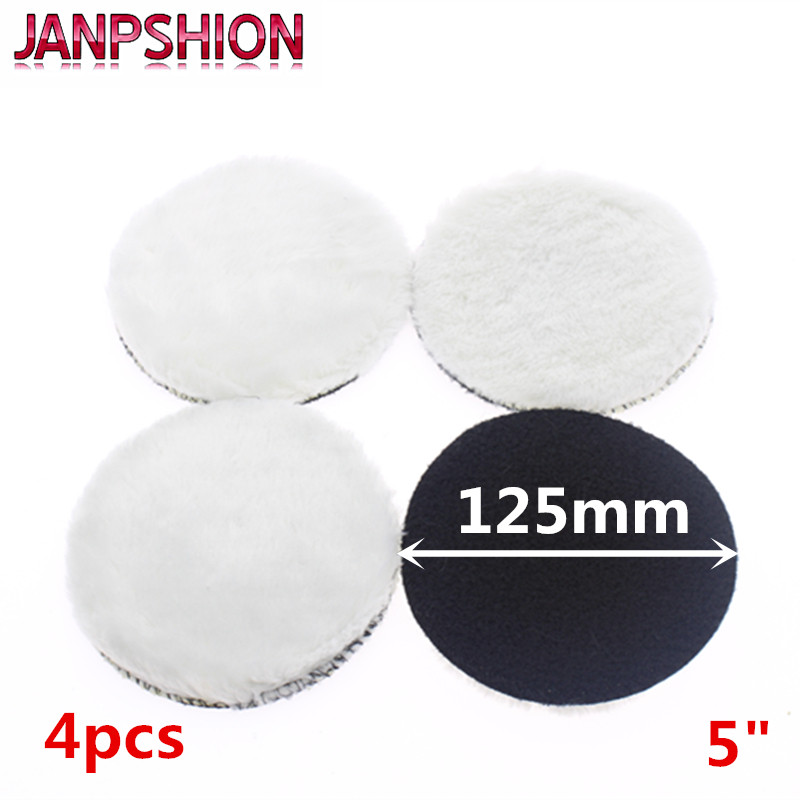 JANPSHION 4pc 125mm car polishing pad 5" inch polish waxing pads Wool Polisher Bonnet For Car paint Care