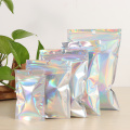 20Pcs Holographic Laser Mini Aluminum Foil Zip Lock Bags One Side Clear Flat Zip lock Bath Salt Cosmetic Bag Zipper Bags 10Sizes