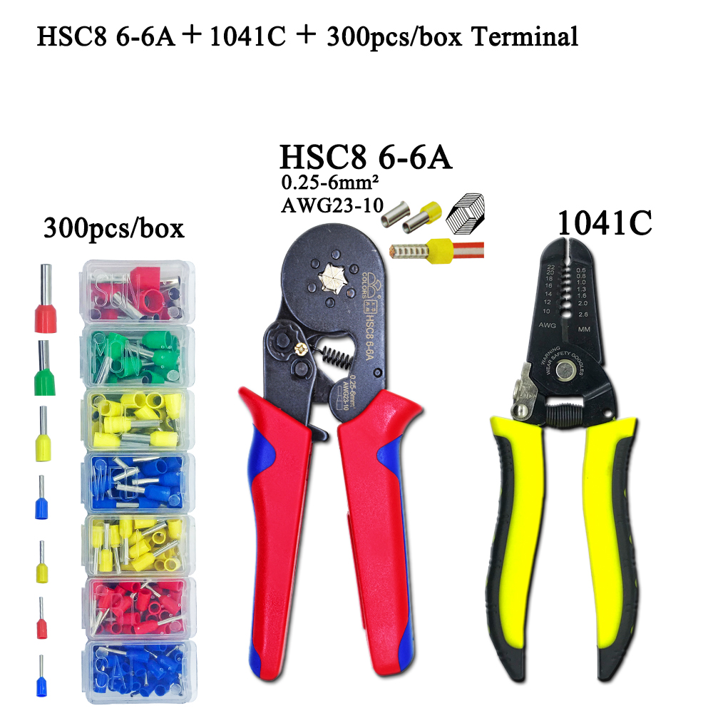 HSC8 Pliers Kit D2 Wire Cutting Pliers Tube Type Terminal Box Electrical Clamp Terminal Tube Tool Red Pliers 6-6A 0.25-6mm2 Mini