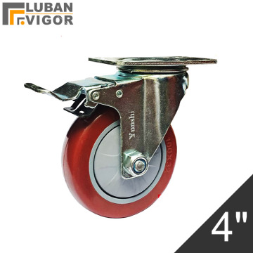 4 inch ,red PVC wheels/casters,Trolleys wheel with brake,fixed shaft,Wearable,mute,Bear 130kg,Industrial casters