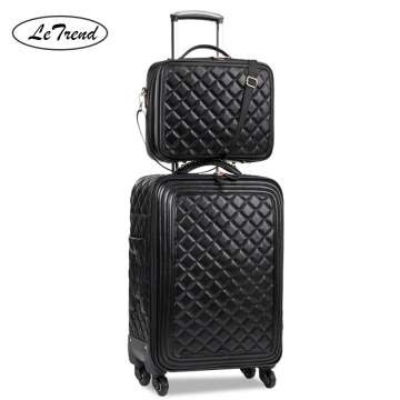 LeTrend Retro PU Leather Rolling Luggage Set Spinner High capacity Trolley High grade luxury Suitcase Wheels Cabin Travel Bag