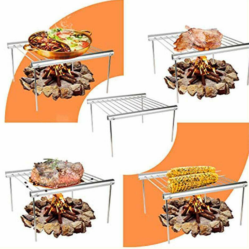 1PC Foldable Stainless Steel BBQ Grill Rack Portable Camping Mini BBQ Grill Rack Barbecue Accessories for Home and Outdoor Use