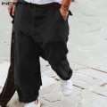 INCERUN Men Casual Pants Plaid Pockets Button Streetwear Leisure Wide Leg Trousers Baggy Joggers Straight Pantalones Hombre 7