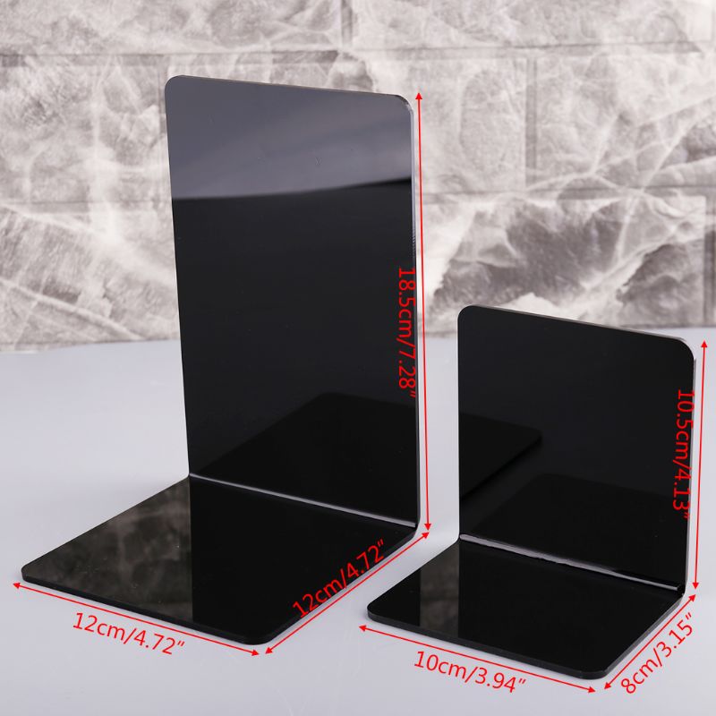 2Pcs Black Acrylic Bookends L-shaped Desk Organizer Desktop Book Holder School Stationery Office Accessories Dropshipping