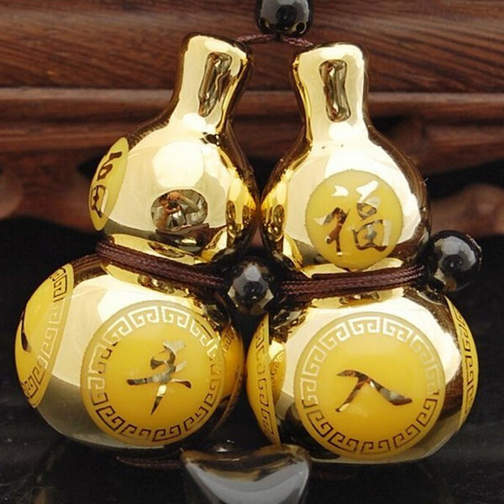 Chinese Style Car Interior Accessories Ornaments Gold Plated Double Gourd Lucky Entry Car Pendant
