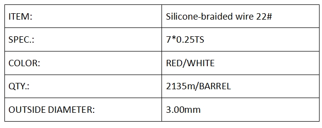 Silicone-braided wire 22# red/white