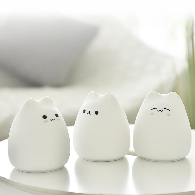Cute LED Night Light Silicone Touch Sensor 7 Colors Cat Night Lamp Kids Baby Bedroom Desktop Decor Ornaments Battery/USB Charge