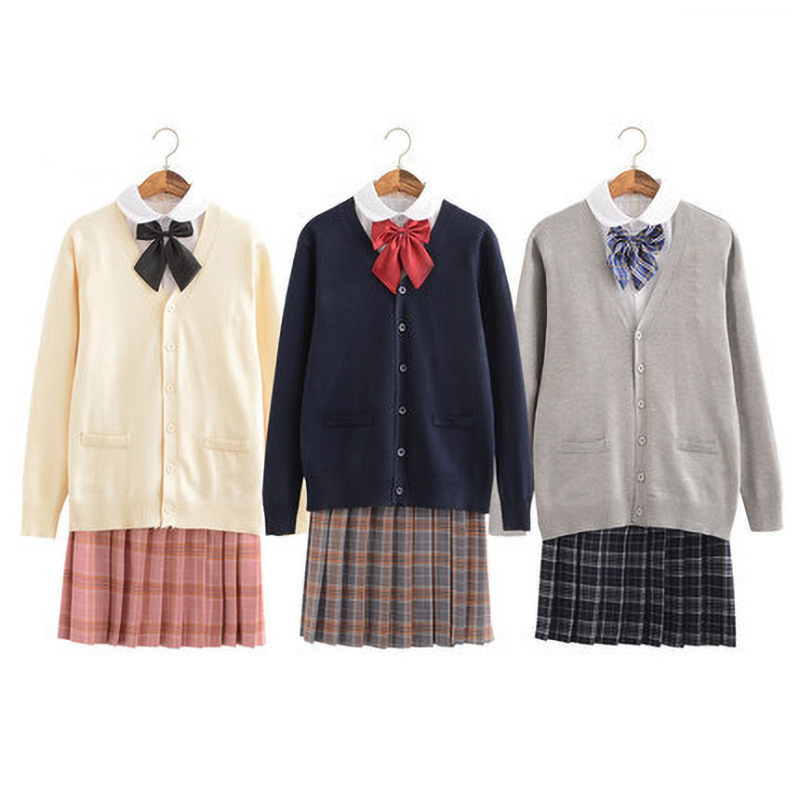 2020 Autumn School Uniform Sweater for Girls Women Long Sleeve Knitted Japanese Sailor Uniform Cardigans