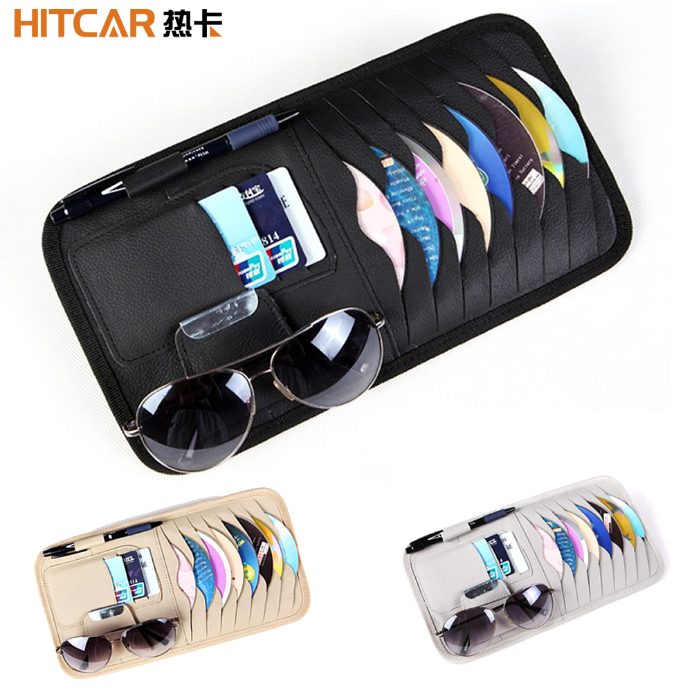 Car CD DVD Holder Disc PU Leather Storage Media Case Sunglasses Card Organizer Sun Visor Sunshade Sleeve Wallet Clips