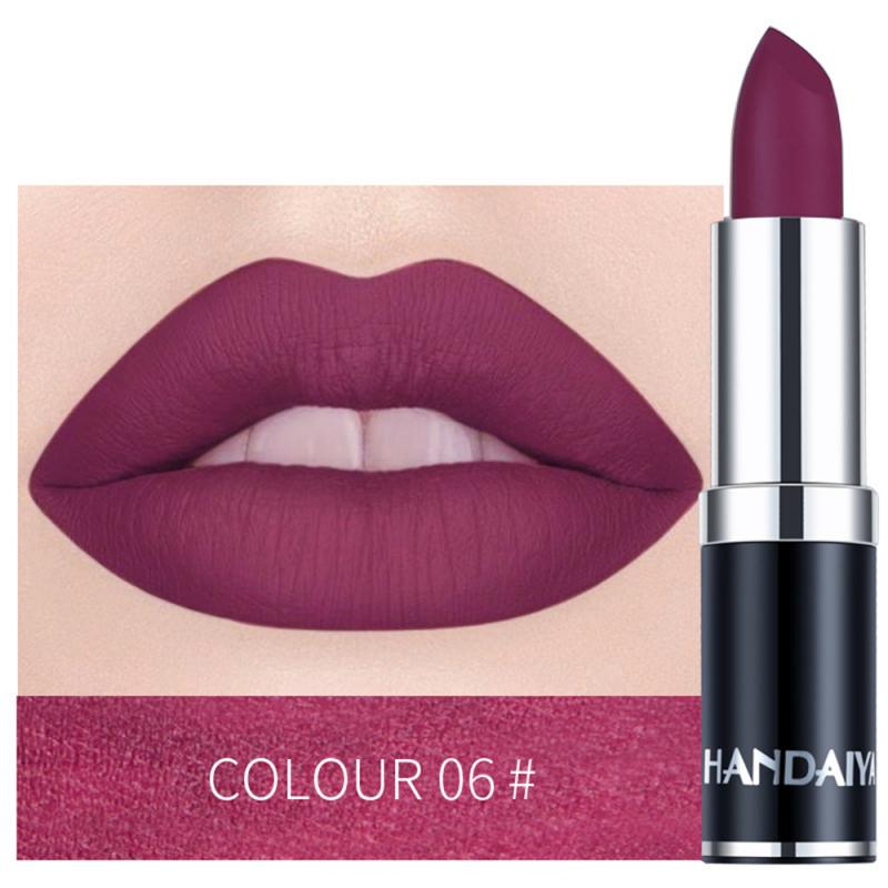 HANDAIYAN Matte Lipstick Tubes Waterproof Long Lasting Sexy Purple Lipstick Pigments Makeup Never Fade Away Lips Cosmetics TSLM2