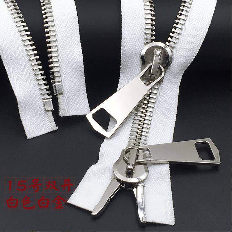 big zipper 15# metal double sliders zipper fashion down jacket coat two way zipper 1piece 70cm 85cm 100cm black white pocket zip
